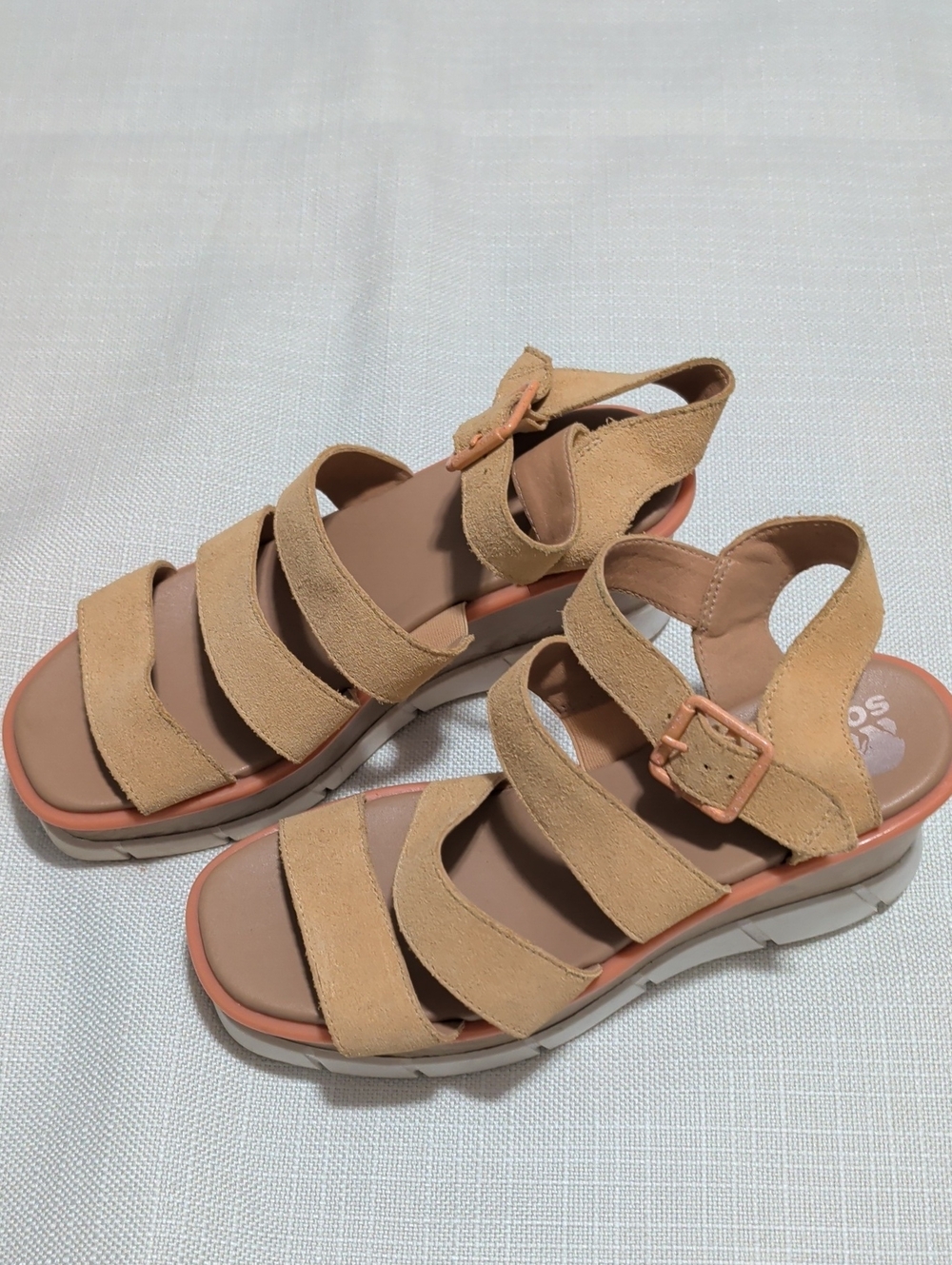 Sorel Beige Suede Multi-Strap Platform Sandals